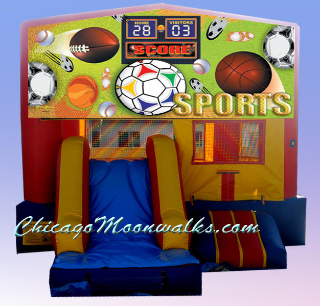 Sports 3 in 1 Inflatable Slide Combo Bounce House Rental Chicago Illinois